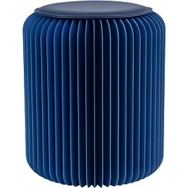 Tabouret pliable Paperflow, carton alvéolé, coussin d'assise en similicuir, Ø 300 mm x H 420 mm, jusqu'à 300 kg, bleu