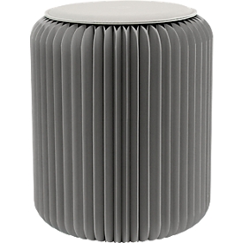 Tabouret pliable Paperflow, carton alvéolé, coussin d'assise en similicuir, Ø 300 mm x H 420 mm, jusqu'à 300 kg, gris