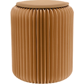 Tabouret pliable Paperflow, carton alvéolé, coussin d'assise en similicuir, Ø 300 mm x H 420 mm, jusqu'à 300 kg, marron