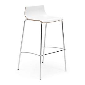 Taburete de bar Leyform My Stool, apilable hasta 3 piezas, ancho 470 x fondo 510 x alto 740 mm, madera y acero, laminado blanco mate, 3 piezas