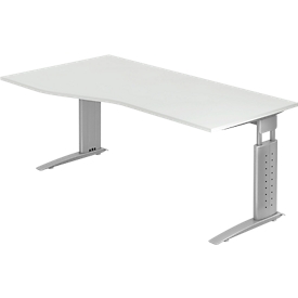 Tafel in vrije vorm TRAVIS, B 1800 x D 800/1000 x H 680-860 mm, onderstel zilver, lichtgrijs