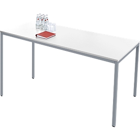 Tafel van stalen buizen - rechthoekig - B 1600 x D 700 x H 720 mm - vierkante buispoot blank alu - tafelblad wit - ons merk Schäfer Shop Pure