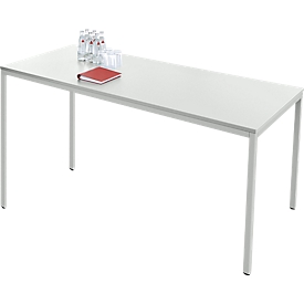 Tafel van stalen buizen - rechthoekig - B 1600 x D 700 x H 720 mm - vierkante buispoot lichtgrijs- tafelblad lichtgrijs - ons merk Schäfer Shop Pure