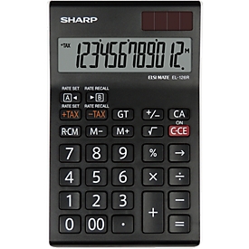 Tafelrekenmachine Sharp SH-EL126RWH, 12-cijferige LCD-weergave 1 regel, met valuta-omrekening, werkt op zonne-energie & batterijen