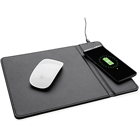 tapis souris, chargeur sans fil intégré, compatible avec Qi, impression publicitaire 70 x 30 mm, noir