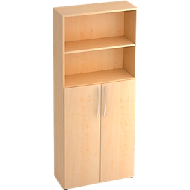 TARA shelving unit, 5 filing heights, 3 shelves, doors top/bottom, W 800 x D 346 x H 1880 mm, maple finish