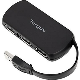 Targus USB-hub ACH114EU, 4-poorts USB 2.0, busvoeding, gegevenssnelheid 480 MB/s, compact, zwart