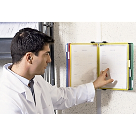 Tarifold Wandsichttafelsystem, Wandhalter, Metall + Sichttafeln, PVC, für DIN A4, 10 Stück, farbsortiert