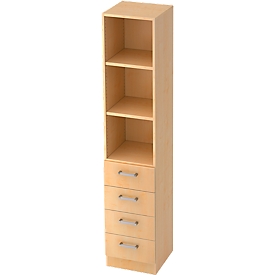 TARVIS combi-boekenkast, 5 OH, 2 legborden, 4 laden, B 405 x D 420 x H 2004 mm, ahorndecor