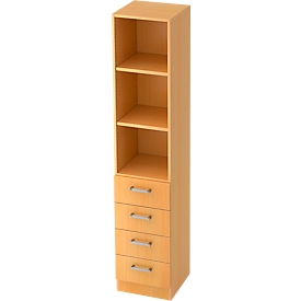 TARVIS combi-boekenkast, 5 OH, 2 legborden, 4 laden, B 405 x D 420 x H 2004 mm, beukendecor