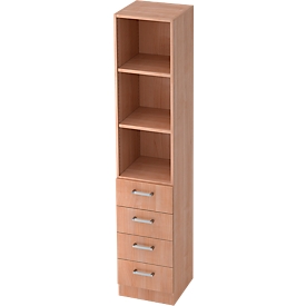TARVIS combi-boekenkast, 5 OH, 2 legborden, 4 laden, B 405 x D 420 x H 2004 mm, notendecor