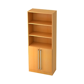 TARVIS combi-boekenkast, 5 OH, 3 open vakken + 2 deuren met greep, B 800 x D 420 x H 2004 mm, beukendecor