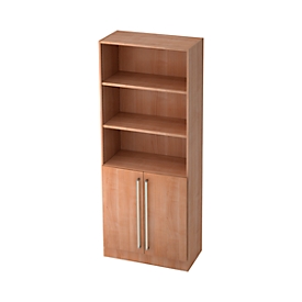 TARVIS combi-boekenkast, 5 OH, 3 open vakken + 2 deuren met greep, B 800 x D 420 x H 2004 mm, notendecor