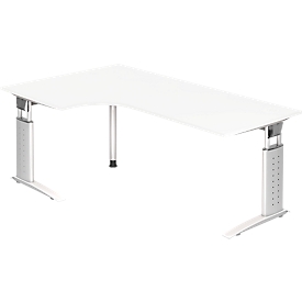 TARVIS corner desk, W 2000 x D 1200/800 x H 680-860 mm, white frame, white