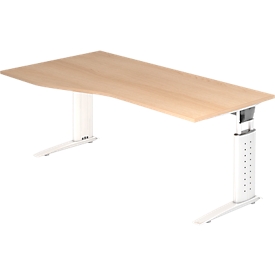 TARVIS desk, free-form, W 1800 x D 800/1000 x H 680-820 mm, frame white, oak finish