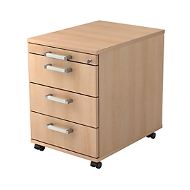 TARVIS file cabinet on castors, 1 pull-out utensil tray, lockable, 3 drawers, W 428 x D 580 x H 590 mm, oak finish