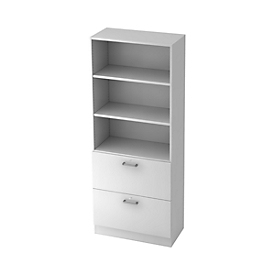 TARVIS Shelf Cabinet TARVIS, 5 AA, 2 pull-out suspension file cabinets, load capacity 60 kg, lockable, 2 shelves, W 800 x D 420 x H 2004 mm, white