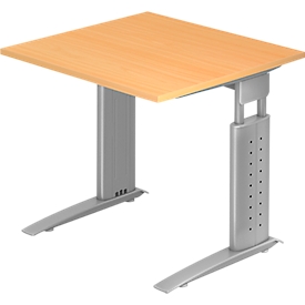 TARVIS writing desk, C-leg, rectangular, W 800 mm, silver frame, height adjustable, beech finish