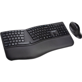 Tastatur Kensington Pro Fit® Ergo, inklusive Maus, ergonomisches Design, kabellos, Handgelenkauflage, Windows & Mac, B 566 x T 252 x H 65 mm, schwarz