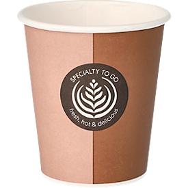 Taza de café para llevar, para 0,2 l, Ø 75 x H 91 mm, cartón impreso, beige-negro, 50 unidades