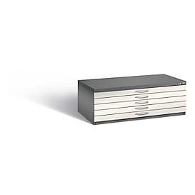 Tekeningkast van staal, voor formaten tot A1, 5 schuifladen, grijs/parelwit