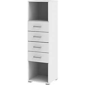 TEQSTYLE combi-kast, 2 open vakken + 4 laden, B 400 x D 419 x H 1465 mm, wit/wit