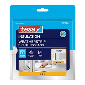 Tesa Dichtungsband tesamoll 5412 Universal, für Spalten mit B 1-5 mm, Schaumstoff, weiß, 1 Rolle mit L 10 m x B 9 mm