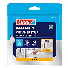 Tesa Dichtungsband tesamoll 5428 Universal, für Spalten mit B 1-5 mm, Schaumstoff, weiß, 1 Rolle mit L 6 m x B 9 mm