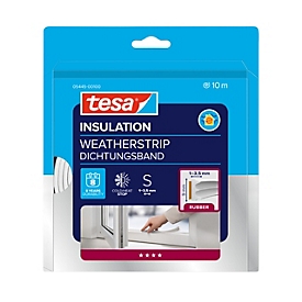 Tesa Dichtungsband tesamoll 5445 Classic, E-Profil, für Spalten mit B 1-3,5 mm, Gummi, weiß, 1 Rolle mit L 10 m x B 9 mm