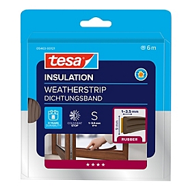 Tesa Dichtungsband tesamoll 5463 Classic, E-Profil, für Spalten mit B 1-3,5 mm, Gummi, braun, 1 Rolle mit L 6 m x B 9 mm