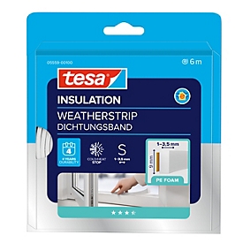 Tesa Dichtungsband tesamoll 5559 Standard, I-Profil, für Spalten mit B 1-3,5 mm, PE-Schaumstoff, weiß, 1 Rolle mit L 6 m x B 9 mm