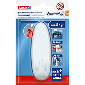 tesa® Klebehaken Extra Large, selbstklebend, 3 kg Haltekraft, wiederverwendbar, weiß, Oval