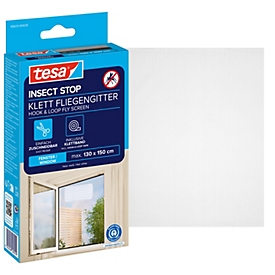 tesa® Klett-Fliegengitter INSECT STOP, zum Befestigen an Fensterrahmen, L 1300 x B 1500 mm, weiß-transparent