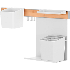 tesa® Küchenorganizer Kombi-Set M, Reling-System, weiß, selbstklebend mit Power.Kit, bis 10 kg, inkl. Kräutertöpfen, Ablagen, Haken
