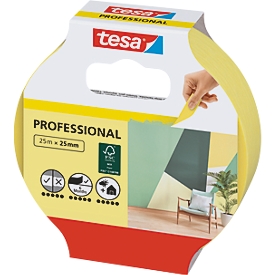 tesa Malerband Professional, 25 m x 25 mm – scharfe Farbkanten, leicht ablösbar, rückstandsfrei