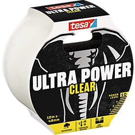 tesa® Montageband Ultra Power Clear, robust, temperatur-/wasser-/UV-beständig, von Hand einreissbar, 1 Rolle mit L 10 m x B 48 mm, transparent