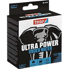 tesa® Montageband Ultra Power Under Water, robust, wasserfest, temperatur-/wetter-/UV-beständig, 1 Rolle mit L 1,5 m x B 50 mm, schwarz