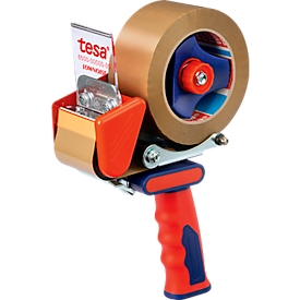tesa® Packband-Abroller 6500 low-noise, Metall, Softgriff, einziehbare Klinge, bis 50 mm Rollenbreite, max. Ø 125 mm