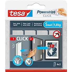 tesa® Powerstrips CLICK SMALL, 1.8 kg, 4 x 2 stroken, zelfklevend, ideaal voor kleine decoratieve voorwerpen