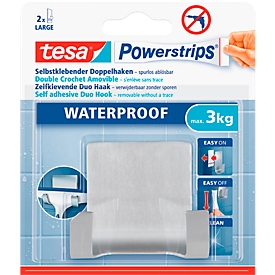 tesa Powerstrips Gancho dúo impermeable Zoom, de acero inoxidable, para cuartos húmedos, máx. 3 kg