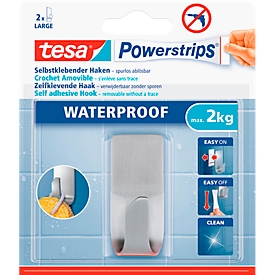 tesa Powerstrips Gancho impermeable Zoom, de acero inoxidable, para cuartos húmedos, máx. 2 kg