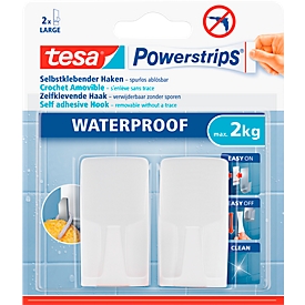 tesa Powerstrips hook Wave, for wet rooms, holds items up to 2 kg, set of 2,