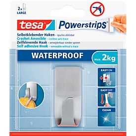 tesa Powerstrips Waterproof Haken Zoom, aus Edelstahl, für Feuchträume, max. 2 kg