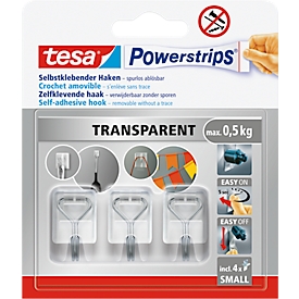 tesa® Powerstrips zelfklevende haken, zelfklevend, wit, verwijderbaar &amp; herbruikbaar, belastbaar tot 0,5 kg, 3 stuks