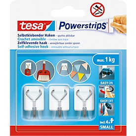 tesa® Powerstrips zelfklevende haken, zelfklevend, wit, verwijderbaar &amp; herbruikbaar, belastbaar tot 1,0 kg, 3 stuks