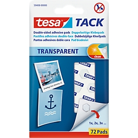 tesa Tack® kleefpads, transparant, dubbelzijdig klevend, 72 stuks