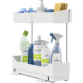 tesa® telescopic side pull-out for kitchen cabinets, white, Powerstrips® mounting, L 210 x W 485 x H 450 mm, up to 10 kg,