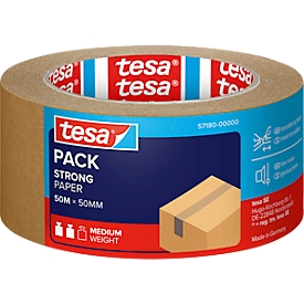 tesa tesapack Strong Paper Packaging Tape, paper, 107 µm, L 50 m x W 50 mm, brown, 6 rolls
