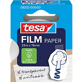 tesafilm® Paper Klebefilm, transparent, 19 mm x 33 m, leise abrollend, lösungsmittelfrei, 1 Rolle