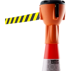 Tête ALCT-O pour cône de sécurité Allroundline -  L 125 x H 250  mm- longueur de sangle jusqu'à 9 m de long - plastique - sangle jaune/noire